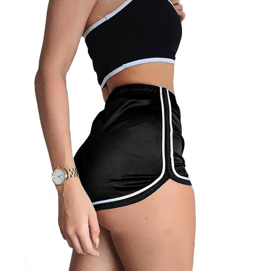 Image Title Black Sexy High-Waist Satin Booty Shorts